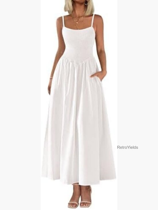 Dresses & Skirts - Smocked Spaghetti Strap Maxi Dress Sleeveless Flowy Beach Sundress